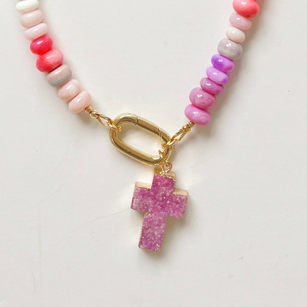 Purple Druzy Cross Charm