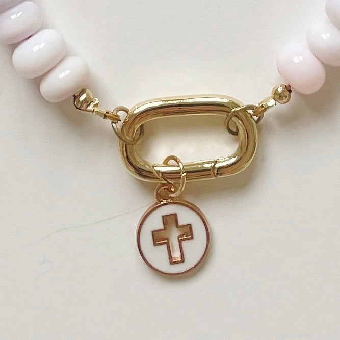 White Cutout Enamel Cross Charm